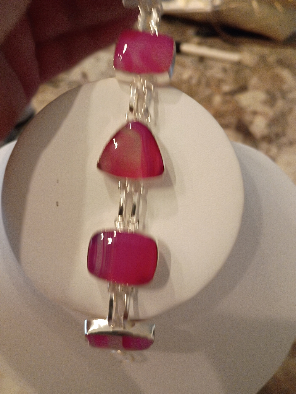 Pink Agate Statement Bracelet Really Beautiful Patterns In Stones! - Picture 4 of 7